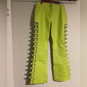 Wilson’s Leather Vintage Lime Green pants with side cut outs